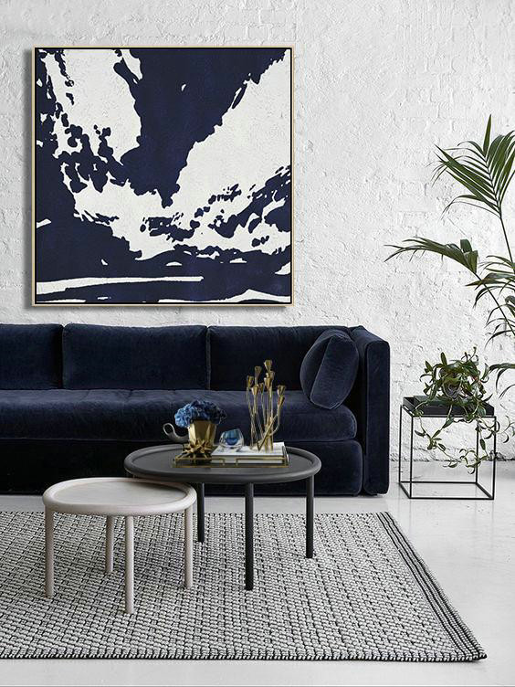 Extra Large 72" Acrylic Painting,Hand Painted Navy Minimalist Painting On Canvas,Oversized Custom Canvas Art